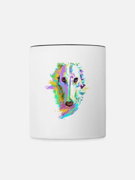 Farbiger Barsoi Hund - Tasse zweifarbig - Weiß/Schwarz