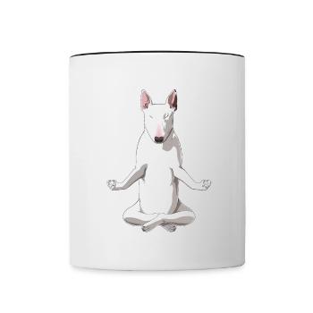 Meditierender Bullterrier Hund - Tasse zweifarbig - Weiß/Schwarz - Vorne