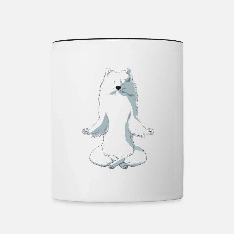 Méditant JaponSpitz chien - Mug contrasté - blanc/noir