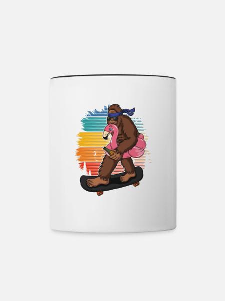 Flamingo Squatch Skateboard Flamingo-liebhaber - Tasse zweifarbig - Weiß/Schwarz