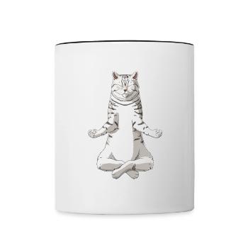 Funny Yoga Spotted British Shorthair Cat - Contrasting Mug - white/black - Front