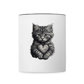 Chat mignon avec cœur pour les amoureux des chats amour - Mug contrasté - blanc/noir - Devant