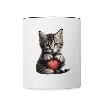 Chat mignon avec cœur pour les amoureux des chats aiment bébé - Mug contrasté - blanc/noir - Devant