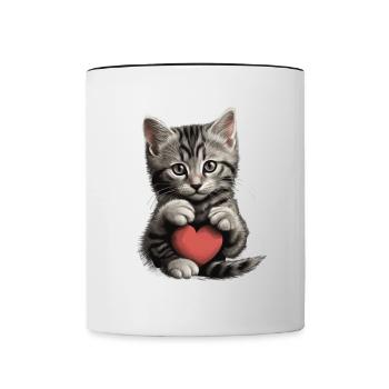 Chat mignon avec cœur pour les amoureux des chats aiment bébé - Mug contrasté - blanc/noir - Devant