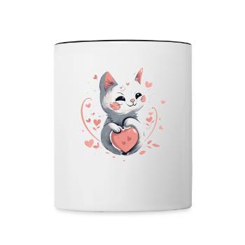 Chat mignon avec cœur pour les amoureux des chats aiment bébé - Mug contrasté - blanc/noir - Devant