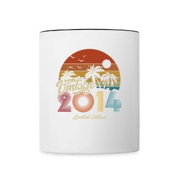2014 Anniversaire né en 2014 Retro Vintage - Mug contrasté - blanc/noir - Devant