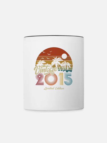 2015 Geburtstag geboren im Jahr 2015 Retro Vintage - Tasse zweifarbig - Weiß/Schwarz