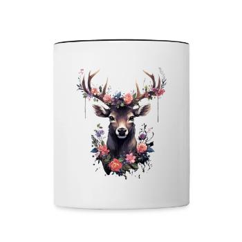 Remplacement dirndl cerf bois cerf cerf - Mug contrasté - blanc/noir - Devant