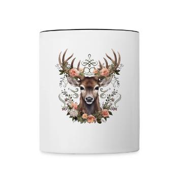 Ersatz Dirndl Hirschgeweih Hirsch - Tasse zweifarbig - Weiß/Schwarz - Vorne
