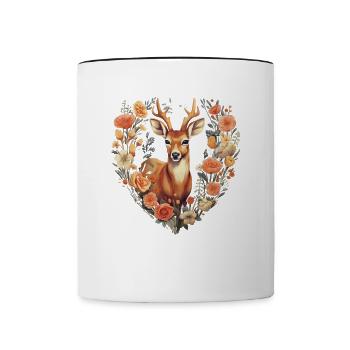 Ersatz Dirndl Hirschgeweih Hirsch Blumen Damen - Tasse zweifarbig - Weiß/Schwarz - Vorne