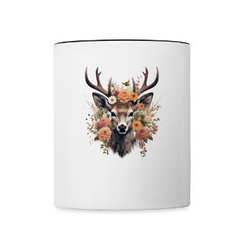 Ersatz Dirndl Hirschgeweih Hirsch Blumen Damen - Tasse zweifarbig - Weiß/Schwarz - Vorne