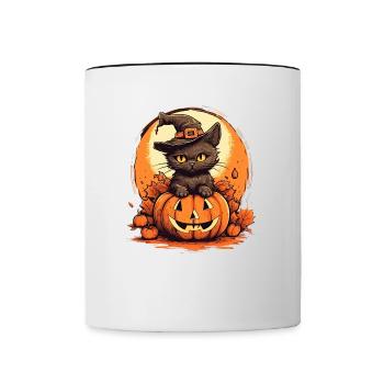 Katzen Halloween Kürbis Katzen Liebhaber - Tasse zweifarbig - Weiß/Schwarz - Vorne