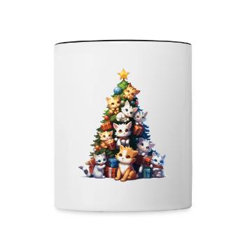Weihnachtsbaum Katzen Cat Tree Kätzchen Geschenk - Tasse zweifarbig - Weiß/Schwarz - Vorne