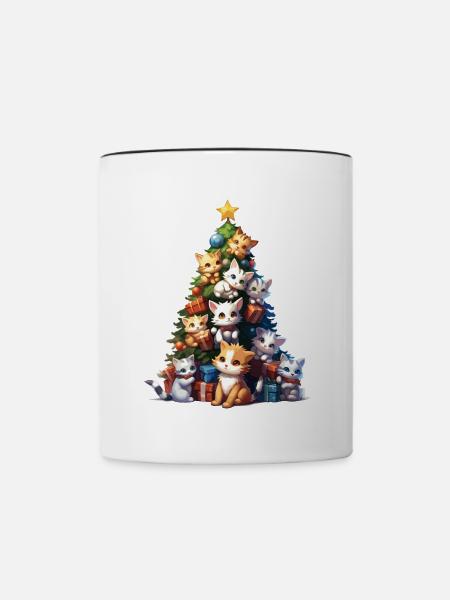 Weihnachtsbaum Katzen Cat Tree Kätzchen Geschenk - Tasse zweifarbig - Weiß/Schwarz