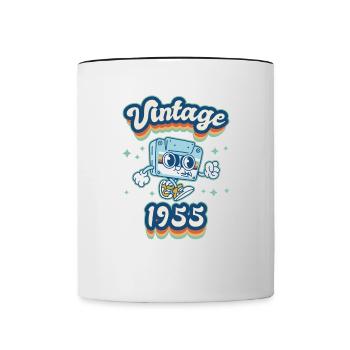 1955 Anniversaire Né En 1955 Rétro Vintage - Mug contrasté - blanc/noir - Devant