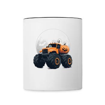 Monster Truck Halloween Ghost Pumpkin Boy - Contrasting Mug - white/black - Front
