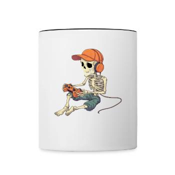Skelett Halloween Gamer Gaming Junge Kinder Boy - Tasse zweifarbig - Weiß/Schwarz - Vorne