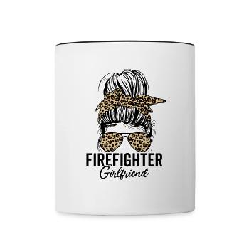 Feuerwehrmann Freundin Leopard Unordentliches Brötchen Lustig - Tasse zweifarbig - Weiß/Schwarz - Vorne