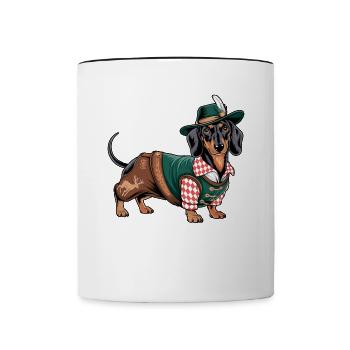 Teckel bavarois Chemise rouge blanche Costume traditionnel Bavière - Mug contrasté - blanc/noir - Devant