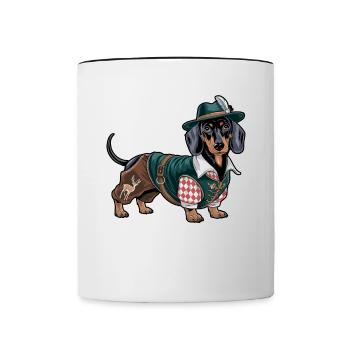 Bayerischer Dackel rot weißes Hemd Tracht Bayern - Tasse zweifarbig - Weiß/Schwarz - Vorne