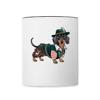 Teckel bavarois Chemise rouge blanche Costume traditionnel Bavière - Mug contrasté - blanc/noir - Devant