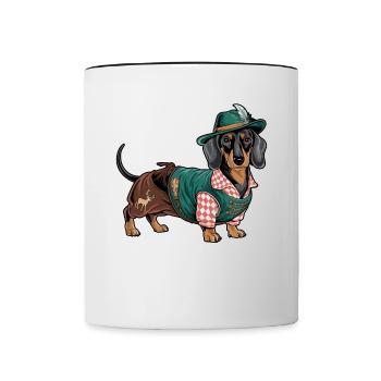 Teckel bavarois Chemise rouge blanche Costume traditionnel Bavière - Mug contrasté - blanc/noir - Devant