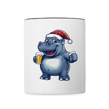 Nilpferd Weihnachten Bier Lustig - Tasse zweifarbig - Weiß/Schwarz - Vorne