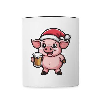 Schwein Weihnachten Bier Lustig - Tasse zweifarbig - Weiß/Schwarz - Vorne
