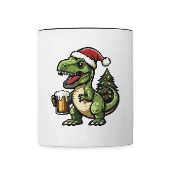 Dinosaure T-Rex Bière de Noël Drôle - Mug contrasté - blanc/noir - Devant
