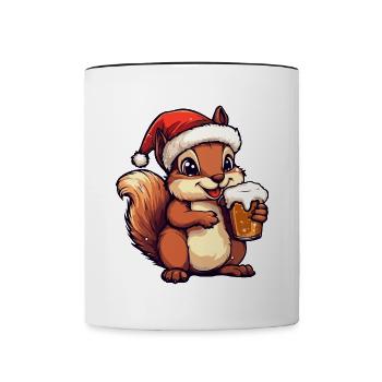 Squirrel Christmas Beer Funny - Contrasting Mug - white/black - Front