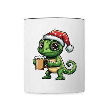 Caméléon Bière de Noël Drôle - Mug contrasté - blanc/noir - Devant