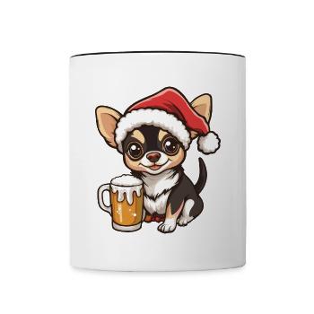 Chihuahua chien Noël bière drôle - Mug contrasté - blanc/noir - Devant