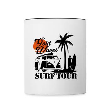 gold waves surf tour - Contrasting Mug - white/black - Front
