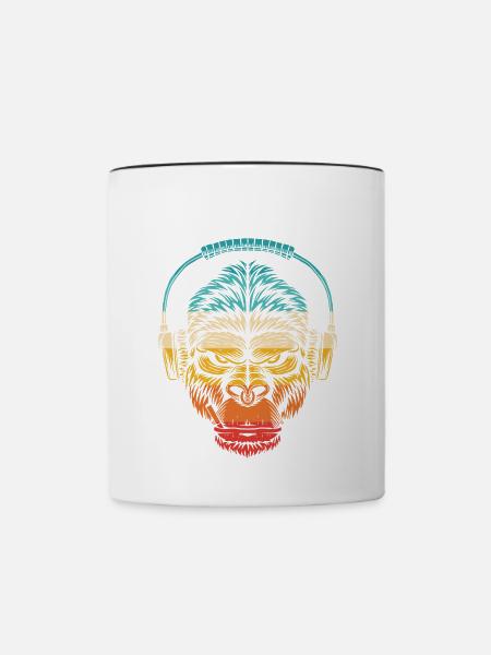 Gorilla Kopfhörer Regenbogen - Tasse zweifarbig - Weiß/Schwarz