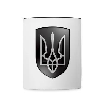 Ukraine coat of arms metal look - Contrasting Mug - white/black - Front
