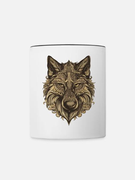 Wolf Portrait - Tasse zweifarbig - Weiß/Schwarz