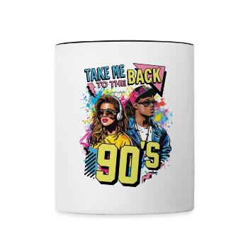 90s 90er Jahre Musik Bunt Party Karneval Kostüm - Tasse zweifarbig - Weiß/Schwarz - Vorne