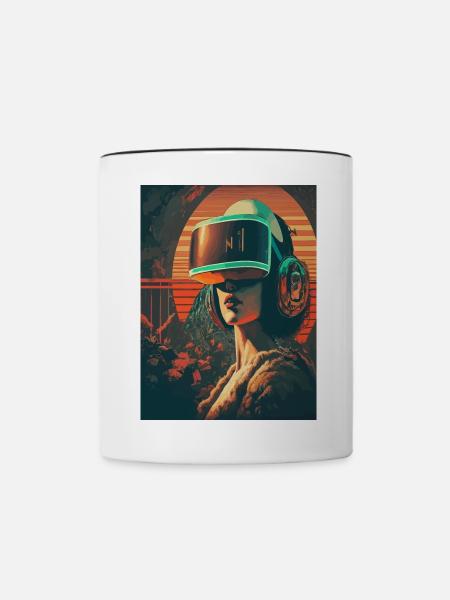 Futuristische Frau mit VR-Headset - Tasse zweifarbig - Weiß/Schwarz