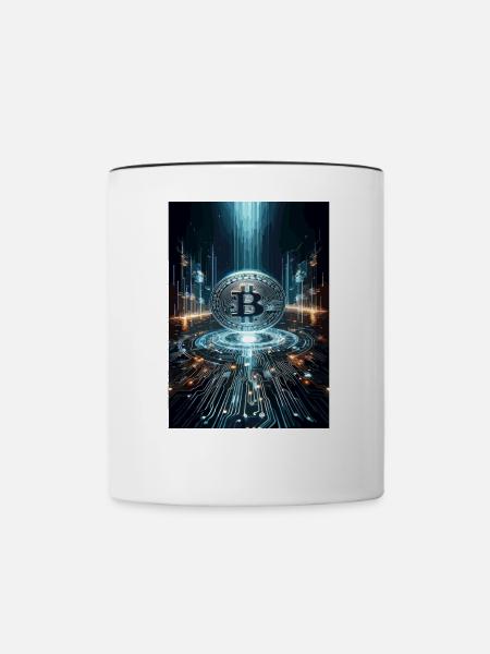 Futuristisches Bitcoin Digital Artwork - Tasse zweifarbig - Weiß/Schwarz