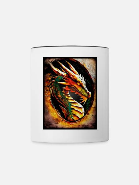 Feuerdrache im Kreis - Tasse zweifarbig - Weiß/Schwarz