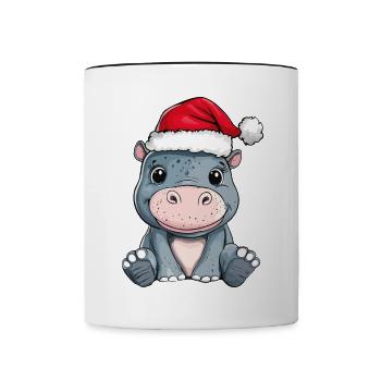 Nilpferd Weihnachten Süß Niedlich Weihnachtlich - Tasse zweifarbig - Weiß/Schwarz - Vorne