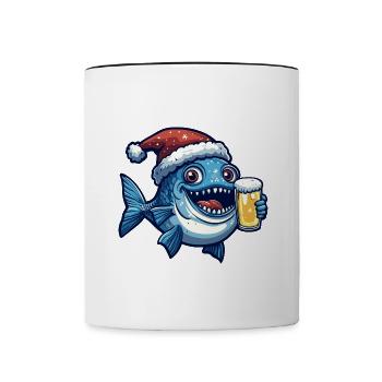 Piranha Fische Weihnachten Bier Lustig - Tasse zweifarbig - Weiß/Schwarz - Vorne