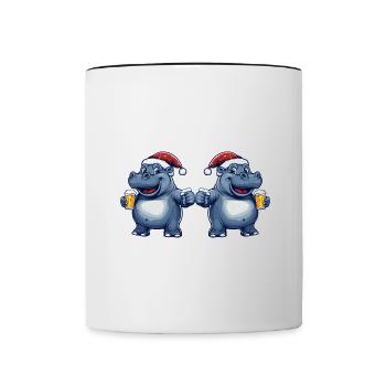 Nilpferd Weihnachten Bier Team - Tasse zweifarbig - Weiß/Schwarz - Vorne