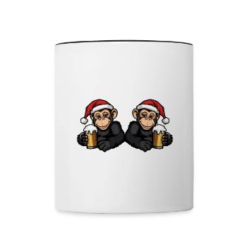 Affe Weihnachten Bier Team - Tasse zweifarbig - Weiß/Schwarz - Vorne