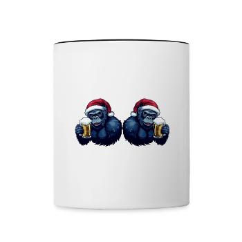 Gorilla Weihnachten Bier Team - Tasse zweifarbig - Weiß/Schwarz - Vorne