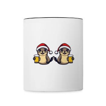 Robbe Tier Weihnachten Bier Team - Tasse zweifarbig - Weiß/Schwarz - Vorne