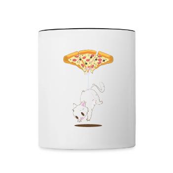 Pepperoni Pizza Katzen Ballon T-Shirt - Tasse zweifarbig - Weiß/Schwarz - Vorne