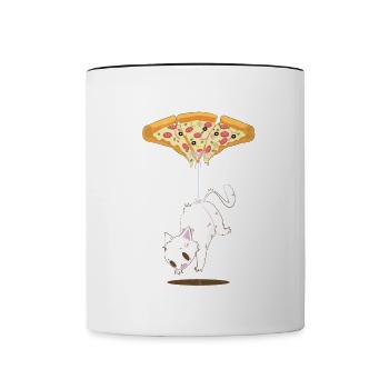 Pepperoni Pizza Katzen Ballon T-Shirt - Tasse zweifarbig - Weiß/Schwarz - Vorne