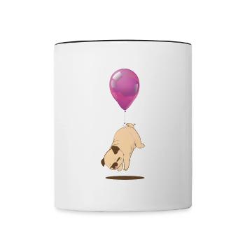 Süßer Mops Hund Ballon T-Shirt - Tasse zweifarbig - Weiß/Schwarz - Vorne