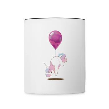 Süßes Einhorn Ballon T-Shirt Kinder - Tasse zweifarbig - Weiß/Schwarz - Vorne